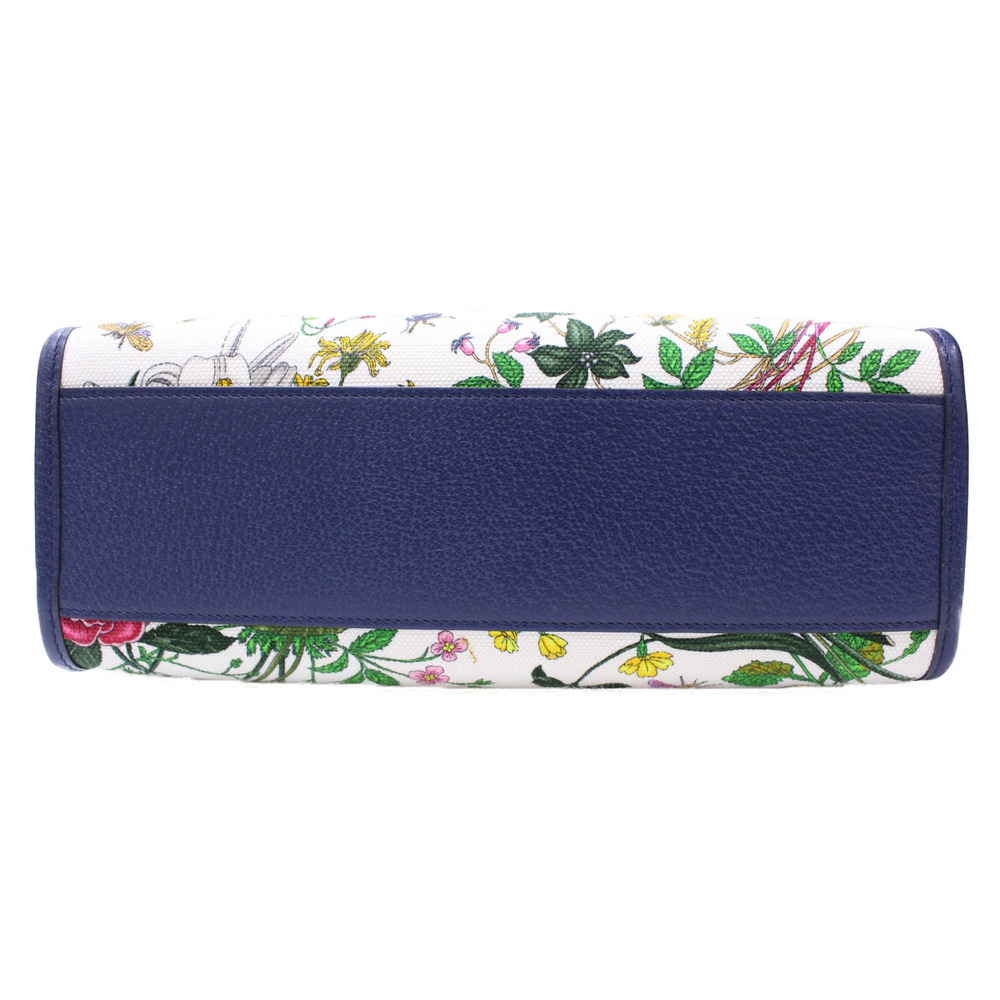 GUCCI Flora Flower Bag Canvas Leather Floral White Navy Blue Multicolor - Picture 3 of 9